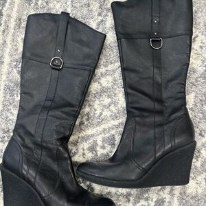 Nine West Black Over-the-Knee Wedge Boots with Buckle Detail- Size 6.5